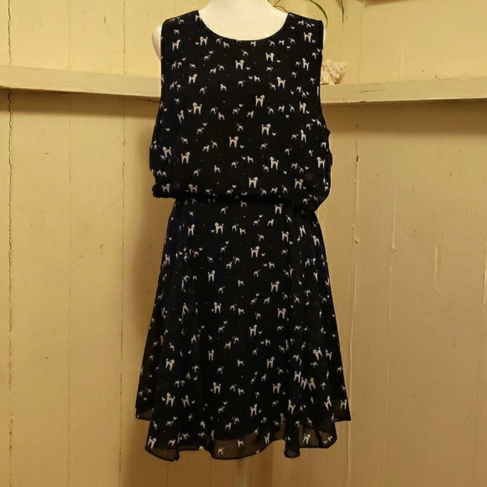 MAISON JULES  Navy Dog Print Flowy Midi Dress sz 12